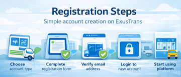 Processus d’inscription simple, étape par étape, sur ExusTrans pour les clients, les transporteurs et les particuliers
